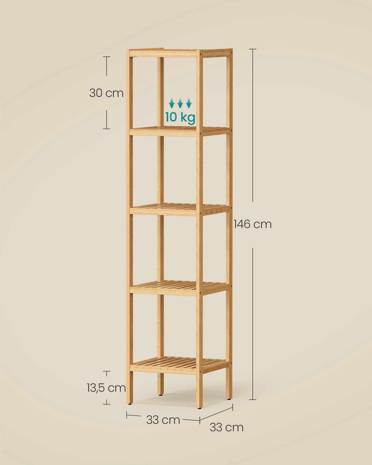 BADEZIMMERREGAL 33/146/33 cm  - Naturfarben, Basics, Naturmaterialien (33/146/33cm)
