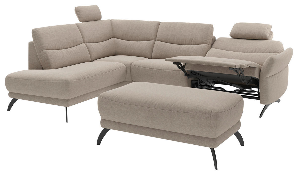 ECKSOFA Sandfarben Webstoff  - Sandfarben/Schwarz, KONVENTIONELL, Textil/Metall (201/263cm) - Pure Home Comfort