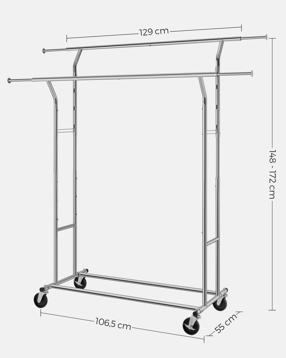 KLEIDERWAGEN in Silberfarben 130/148-172/55 cm   - Silberfarben, Basics, Kunststoff/Metall (130/148-172/55cm)