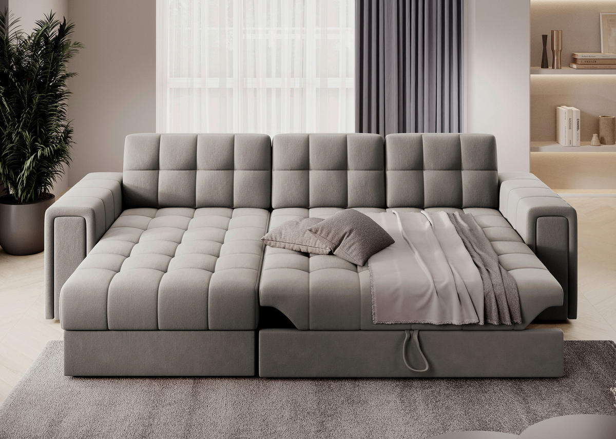 ECKSOFA Plüsch Beige  - Beige, Design, Kunststoff/Textil (260/150cm) - MID.YOU