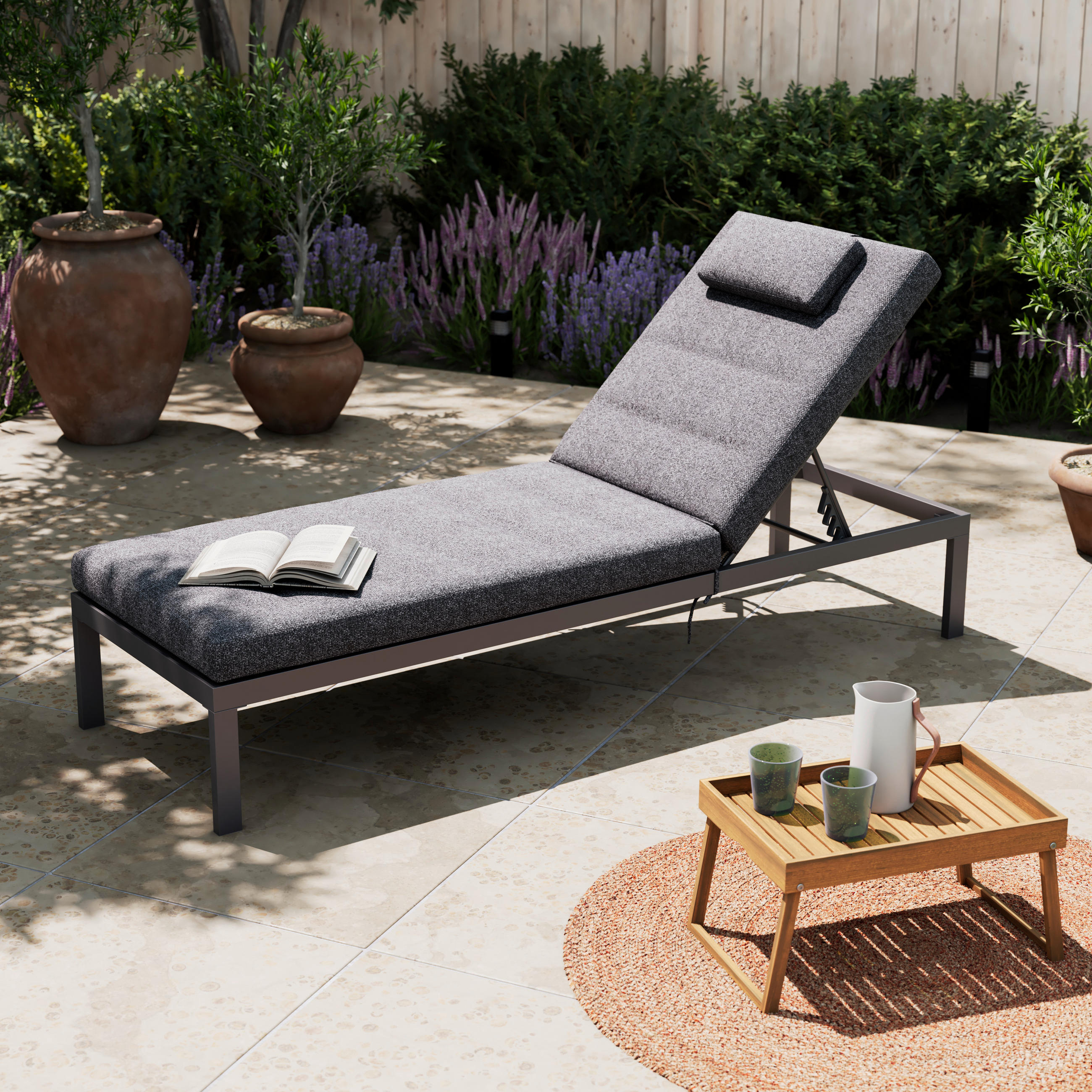 Ambia Garden Gartenliege Anthrazit 199x30x67 cm