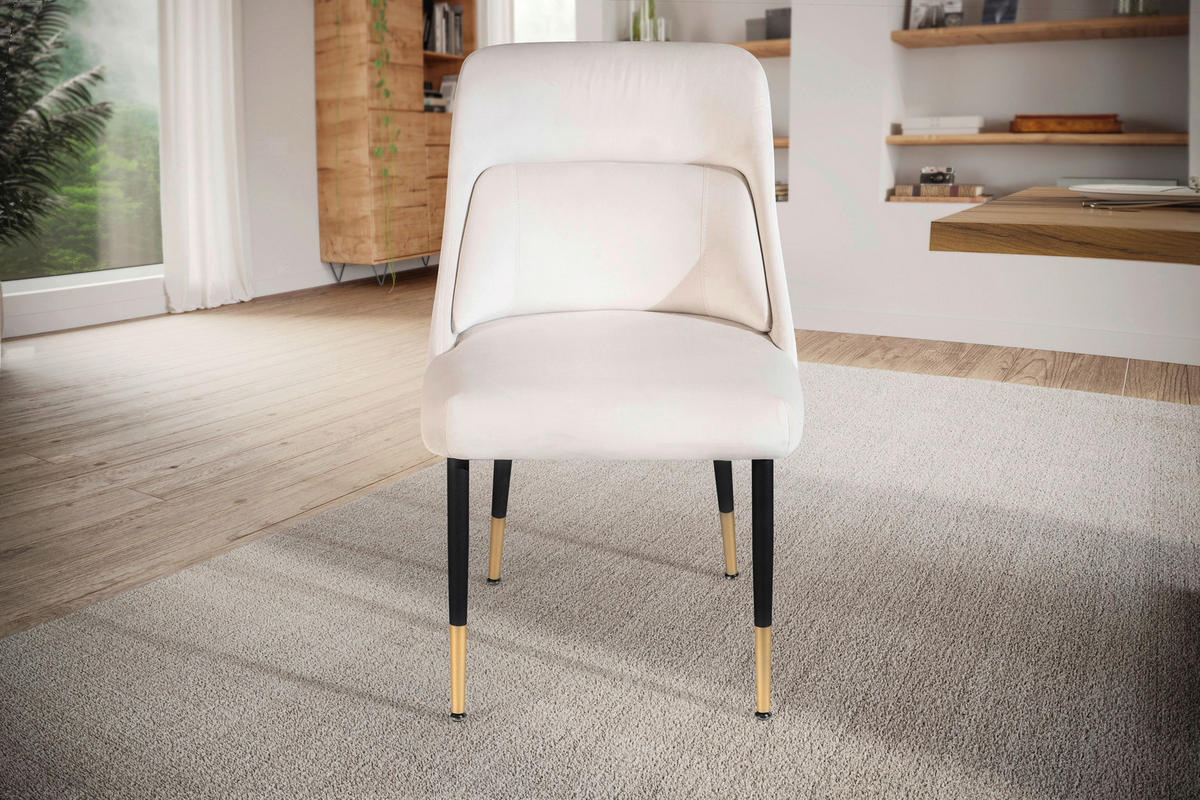 STUHL Samt Beige  - Beige/Goldfarben, Design, Textil/Metall (49/85/56cm) - Livetastic