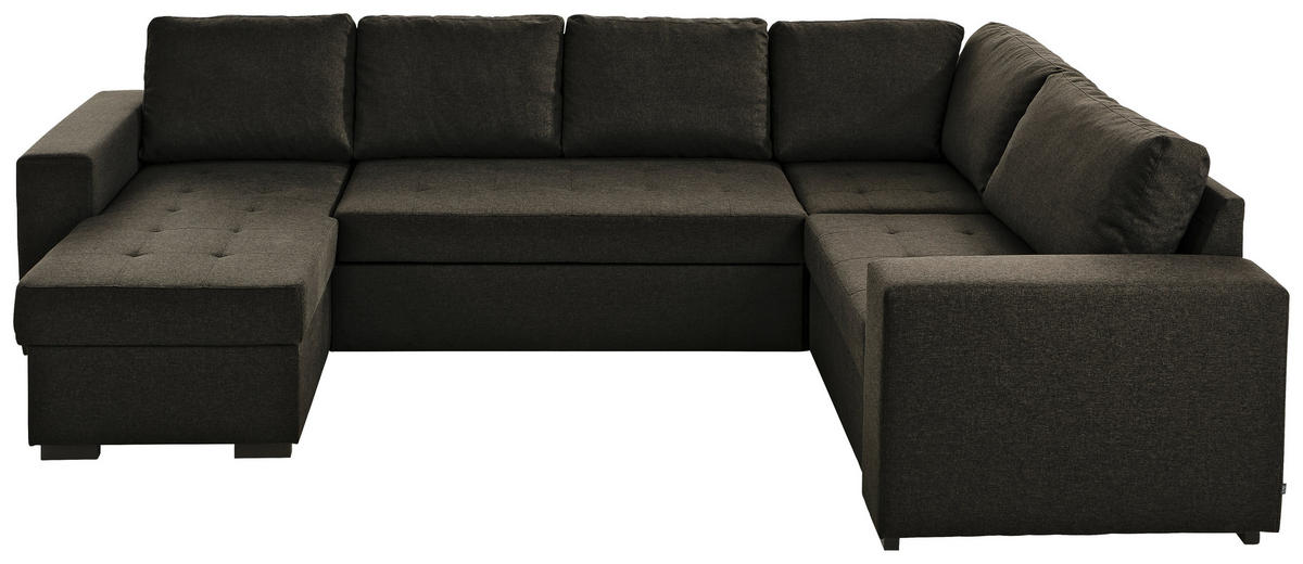 WOHNLANDSCHAFT Webstoff Dunkelbraun  - Dunkelbraun/Schwarz, Konventionell, Kunststoff/Textil (157/313/207cm) - Ti'me