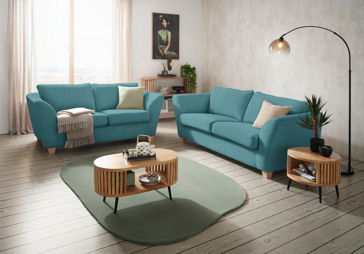 2-SITS SOFFA i textil petrol  - petrol/naturfärgad, trä/textil (190/70-85/95cm) - MID.YOU