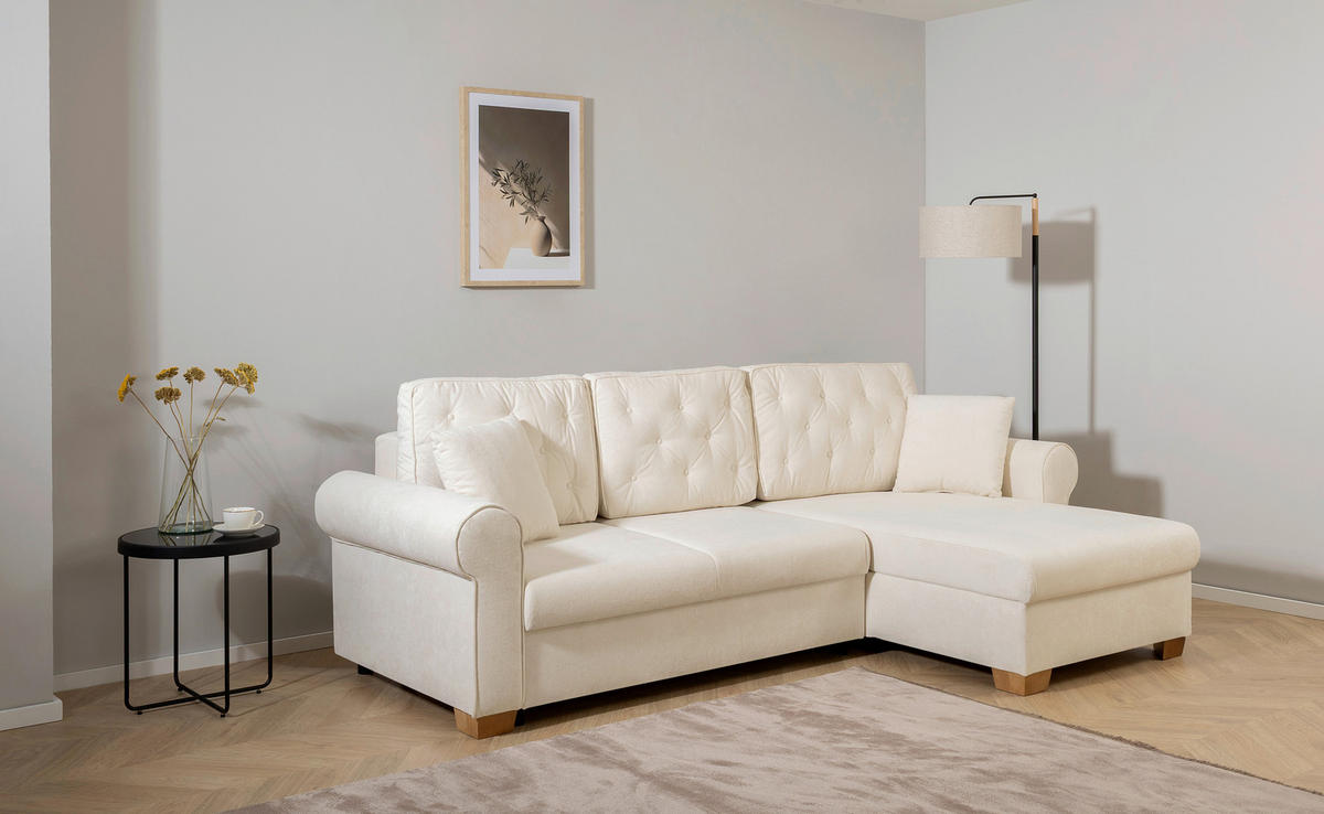 ECKSOFA in Creme  - Buchefarben/Creme, Design, Holz/Textil (266/161cm) - MID.YOU
