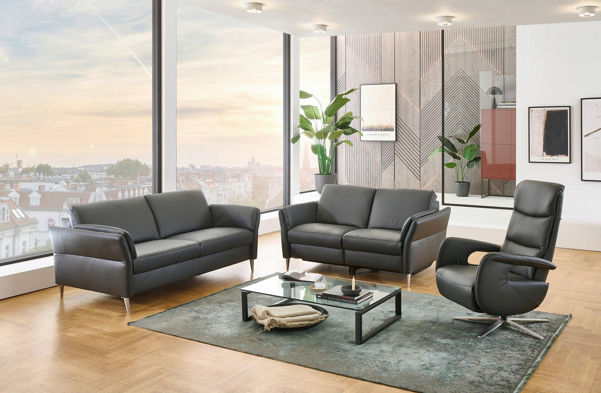 3-SITZER-SOFA Echtleder Anthrazit  - Anthrazit/Alufarben, Konventionell, Leder/Metall (190/84/99cm) - Dieter Knoll