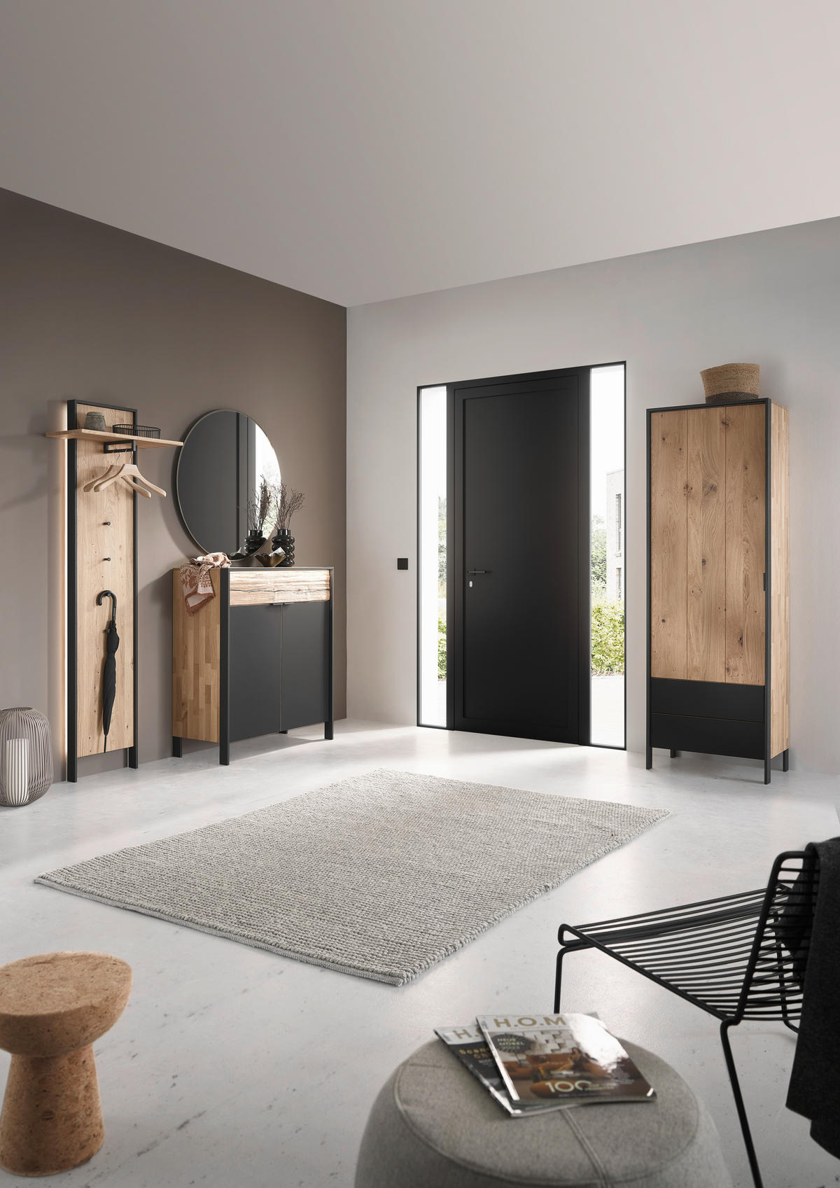 SCHUHSCHRANK 99/110,8/44,6 cm  - Eichefarben/Graphitfarben, Natur, Glas/Holz (99/110,8/44,6cm) - Valdera