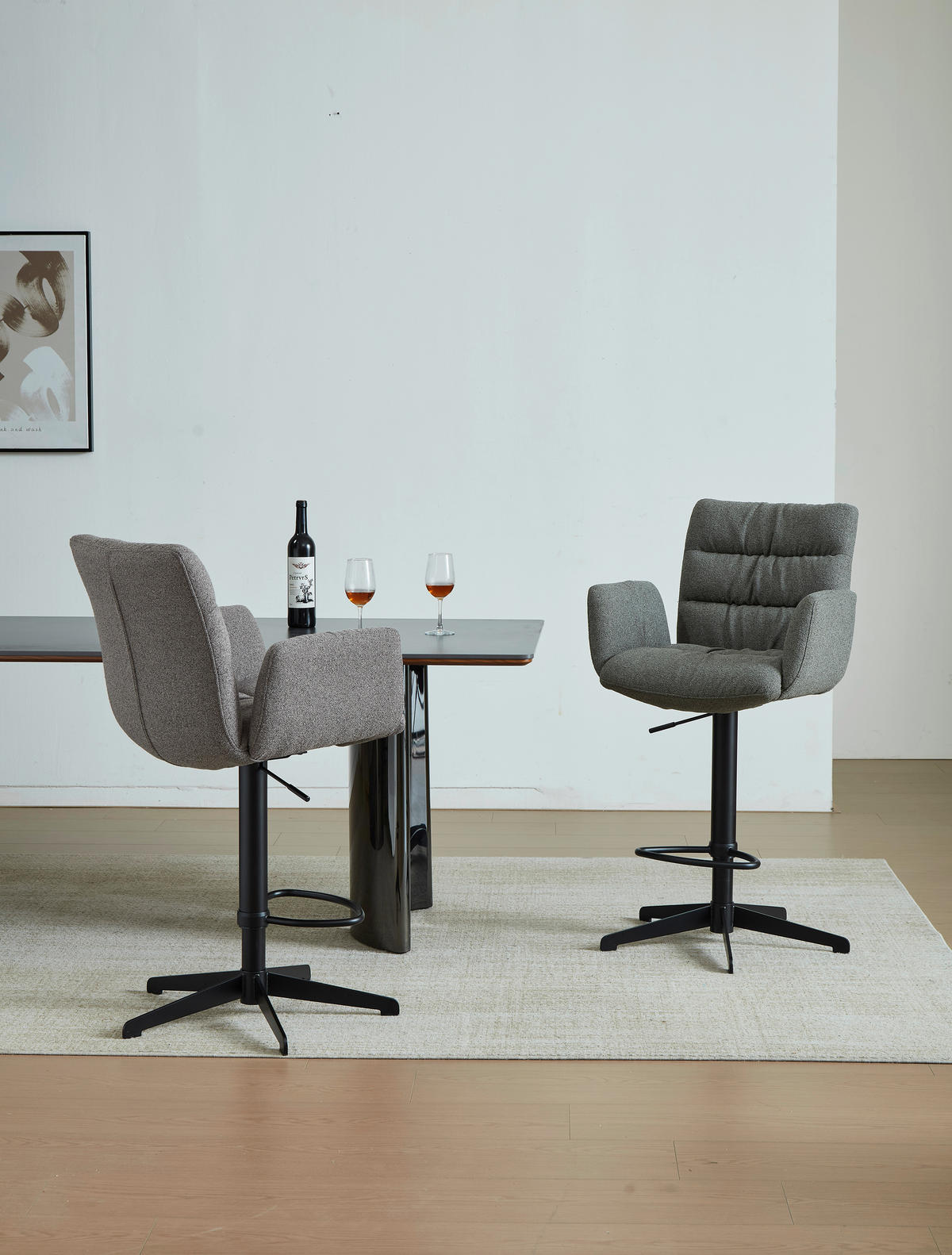 BARHOCKER Leinenoptik Grün, Schwarz Stahl Sitzfläche 360° drehbar  - Schwarz/Grün, Design, Textil/Metall (58/107-125/57cm) - Dieter Knoll