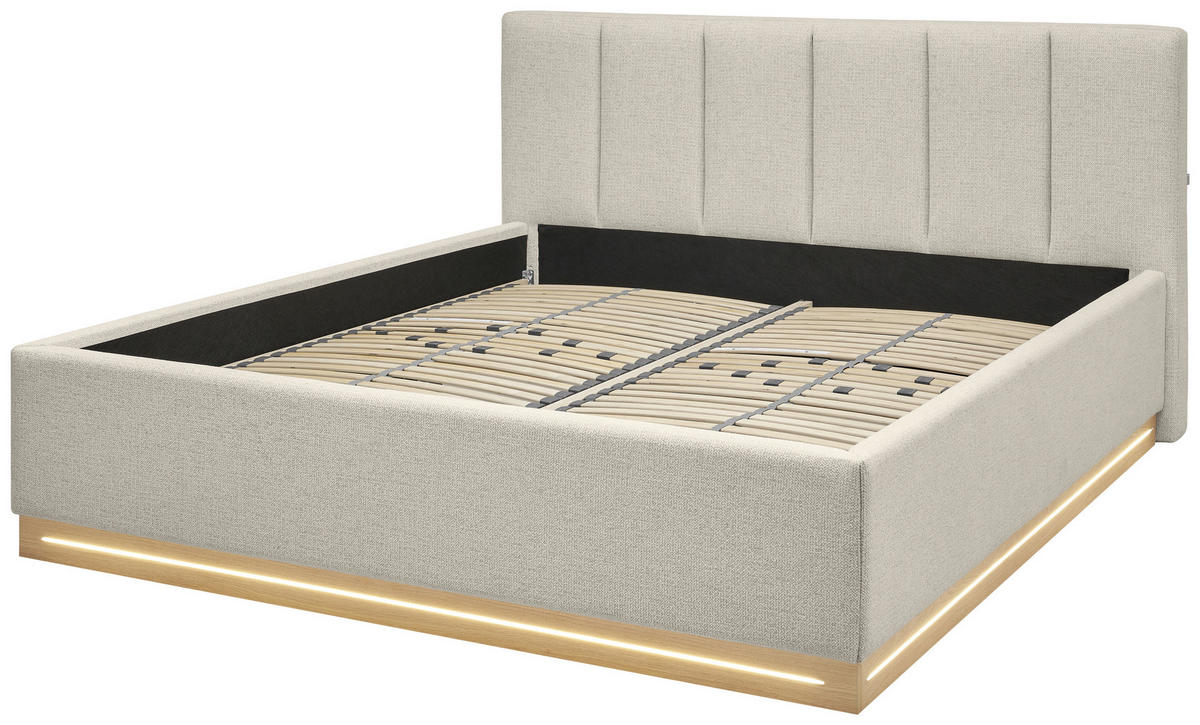 POLSTERBETT 180/200 cm,  in Beige, Beleuchtung, Bettkasten, Lattenroste,  - Eichefarben/Beige, KONVENTIONELL, Holz/Holzwerkstoff (180/200cm) - SetOne by Musterring