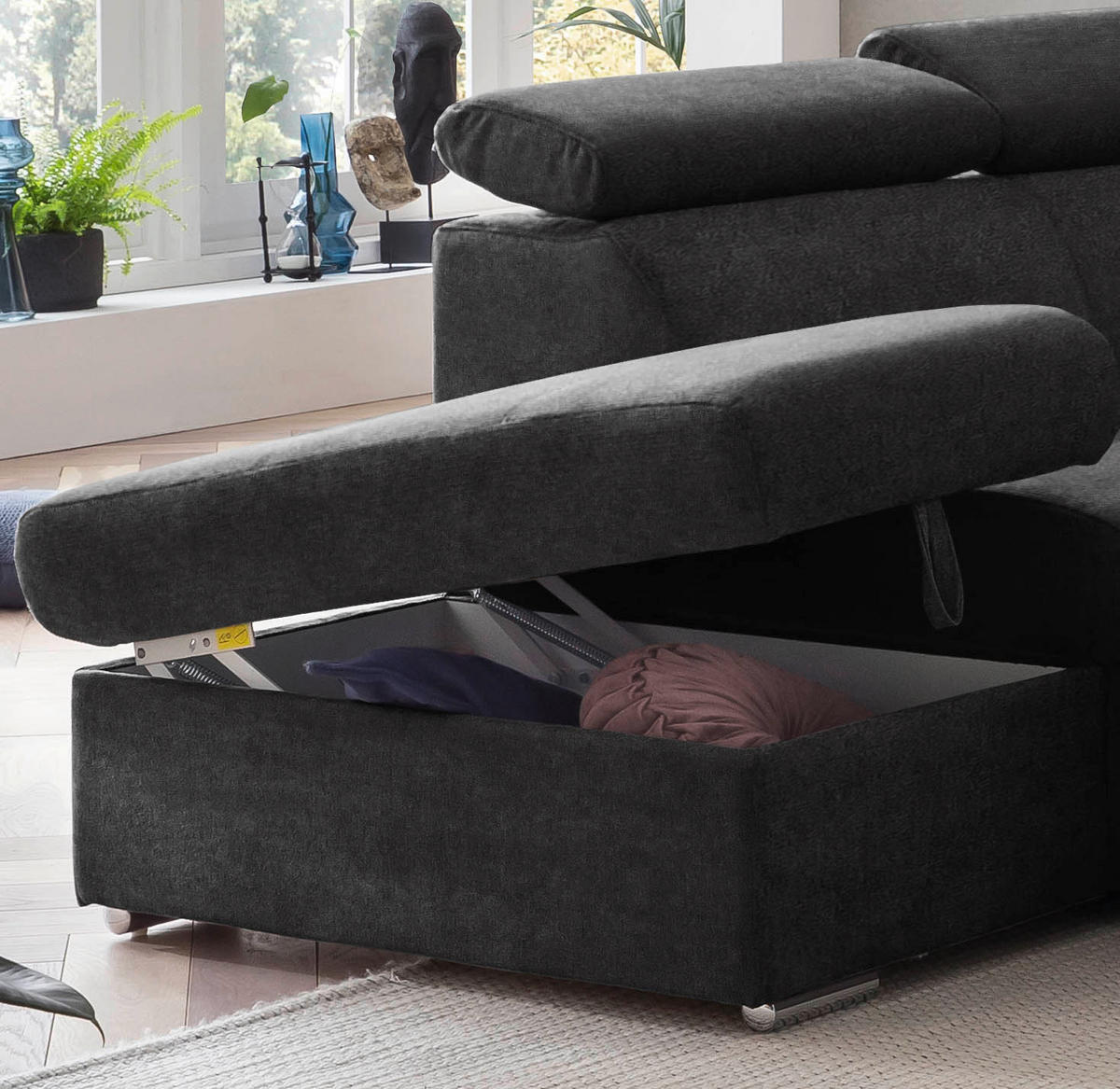 ECKSOFA in Mikrofaser Schwarz  - Chromfarben/Schwarz, Design, Textil/Metall (216/262cm) - Livetastic