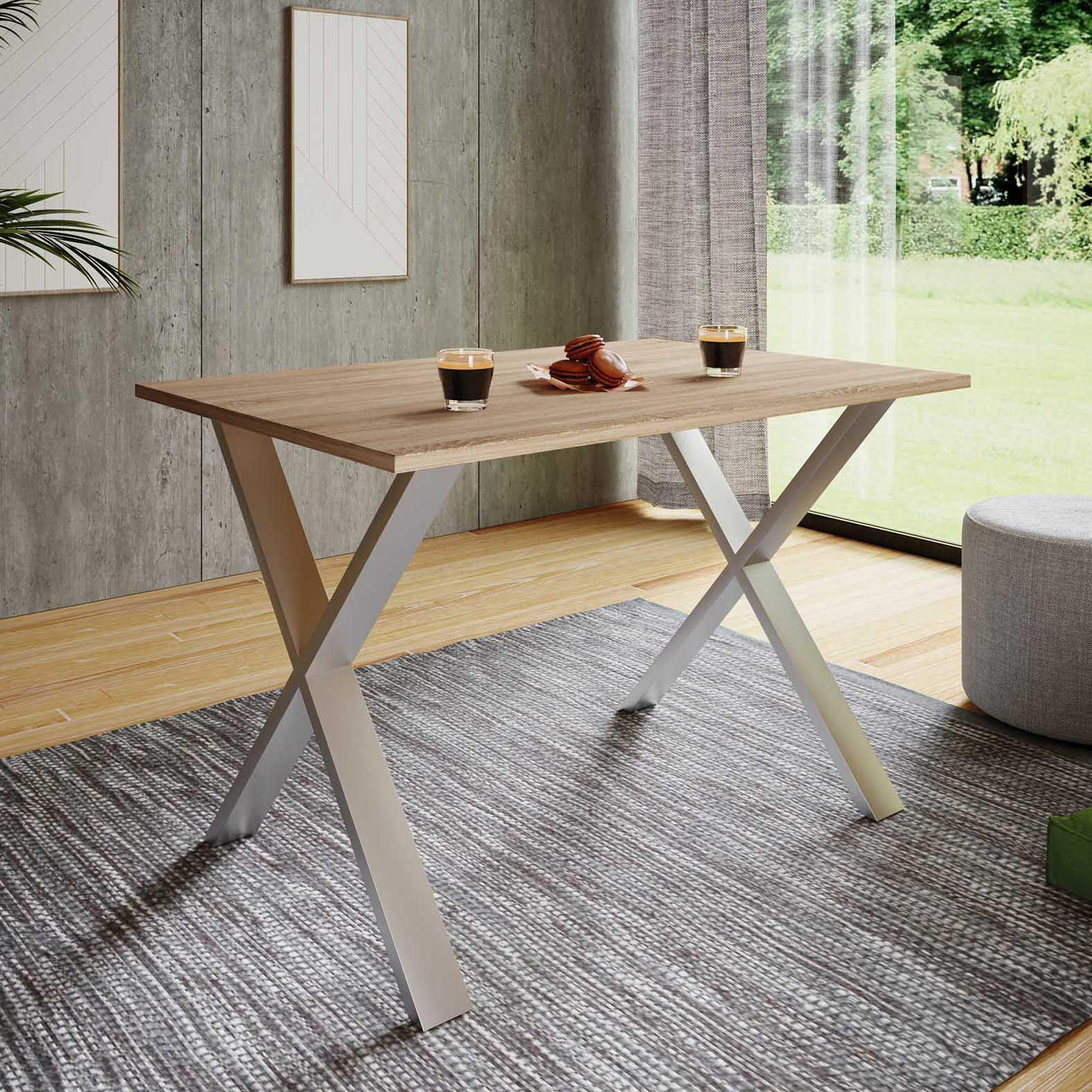 Thumbnail - Mid.you Esstisch, Sonoma Eiche, Holzwerkstoff, Metall, rechteckig, X-Form, Esszimmer, Tische, Esstische