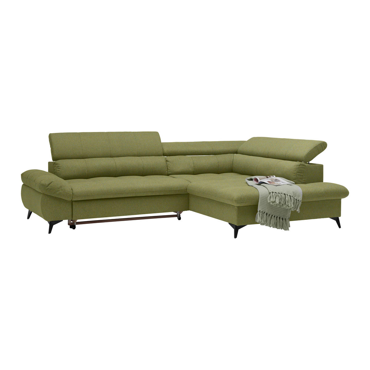 ECKSOFA Chenille Olivgrün  - Schwarz/Olivgrün, Modern, Textil/Metall (296/201cm) - Livetastic