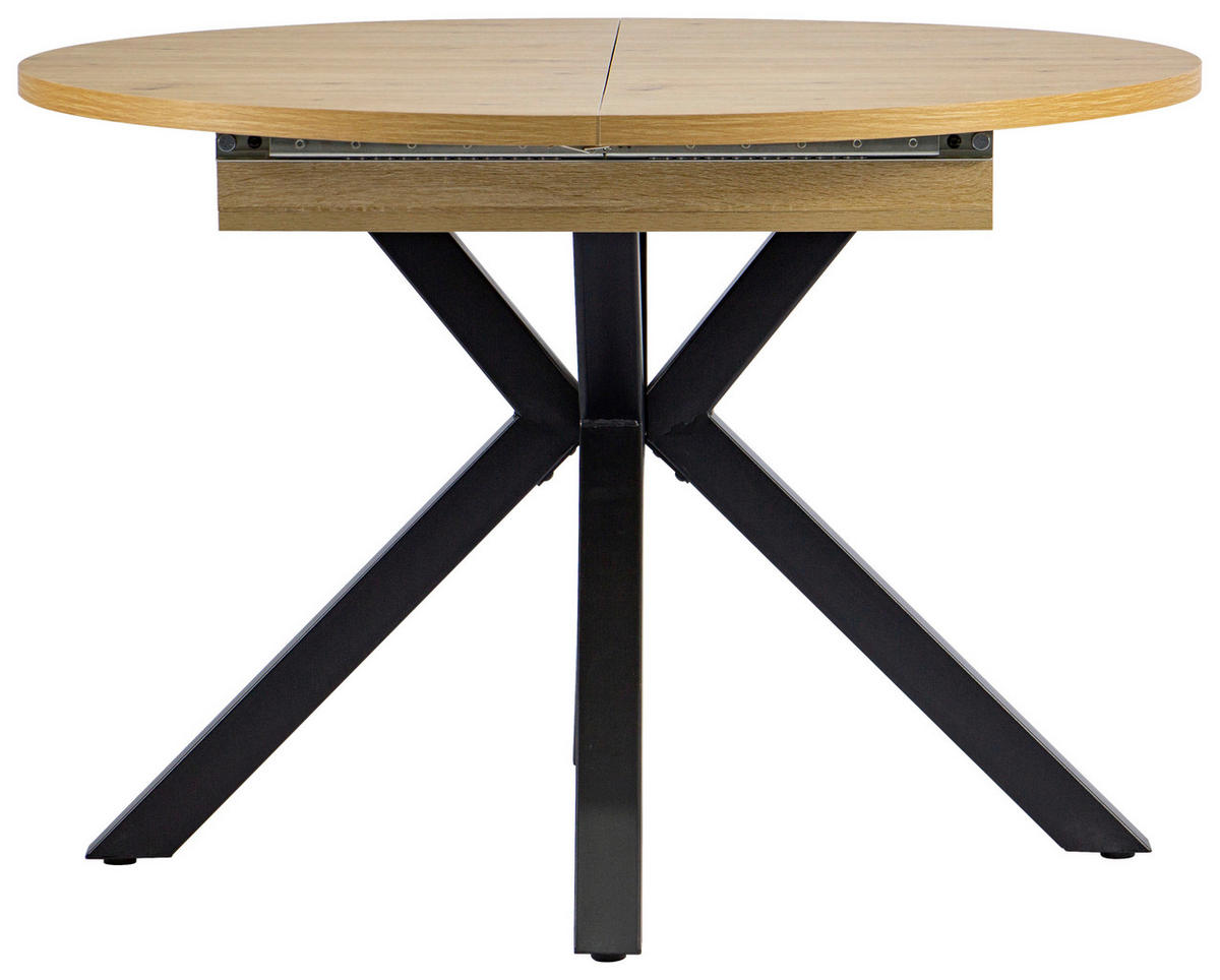 AUSZIEHTISCH Eiche Artisan, Schwarz rund  ausziehbar  - Schwarz/Eiche Artisan, KONVENTIONELL, Holzwerkstoff/Metall (110-150/76/110cm) - MID.YOU