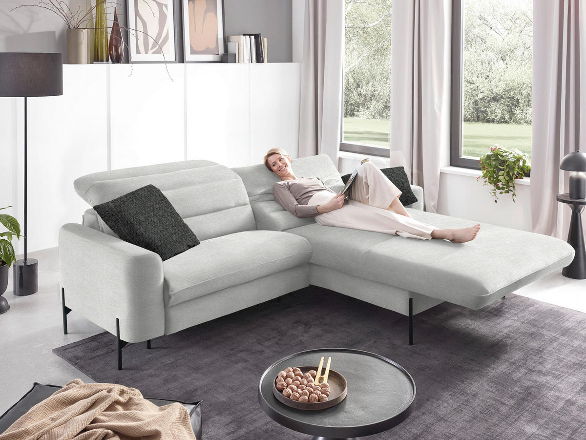 ECKSOFA in Flachgewebe Ecru  - Ecru/Schwarz, Design, Textil/Metall (252/191cm) - Dieter Knoll