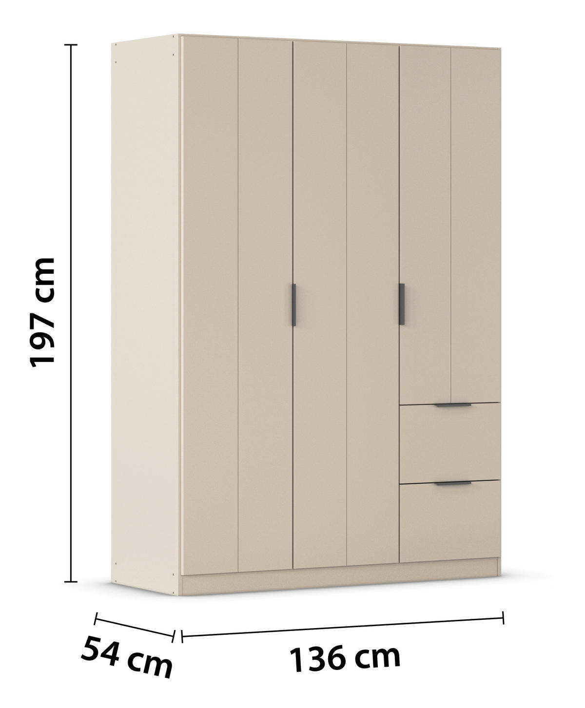 GARDEROB MED GÅNGJÄRN 136/197/54 cm 3-dörrar - champagne/grå, Modern, metall/trämaterial (136/197/54cm) - Rauch Möbel