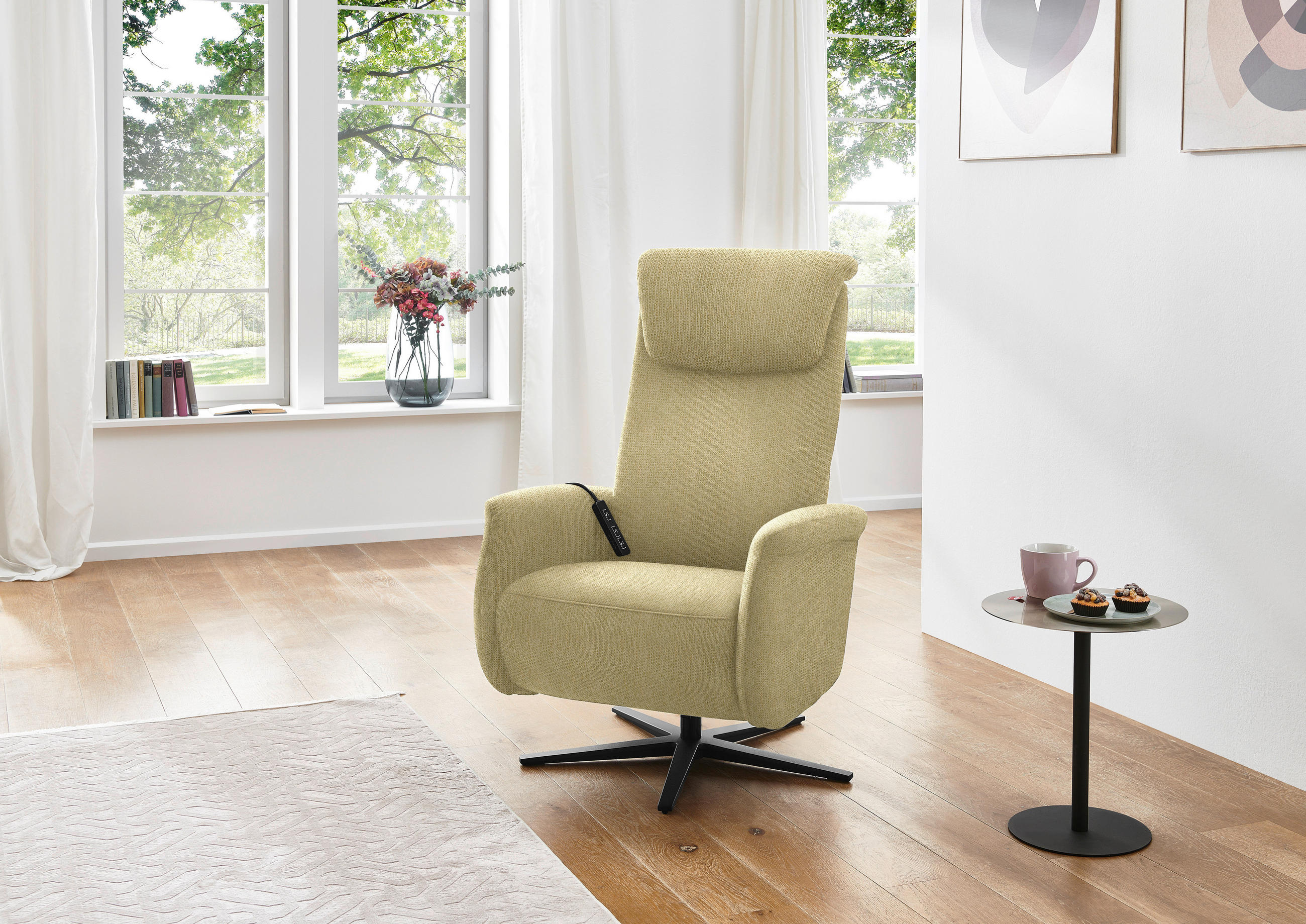 RELAXSESSEL in Textil Gelb, Hellgrün  - Gelb/Schwarz, Design, Textil/Metall (77/115/89cm) - Pure Home Comfort