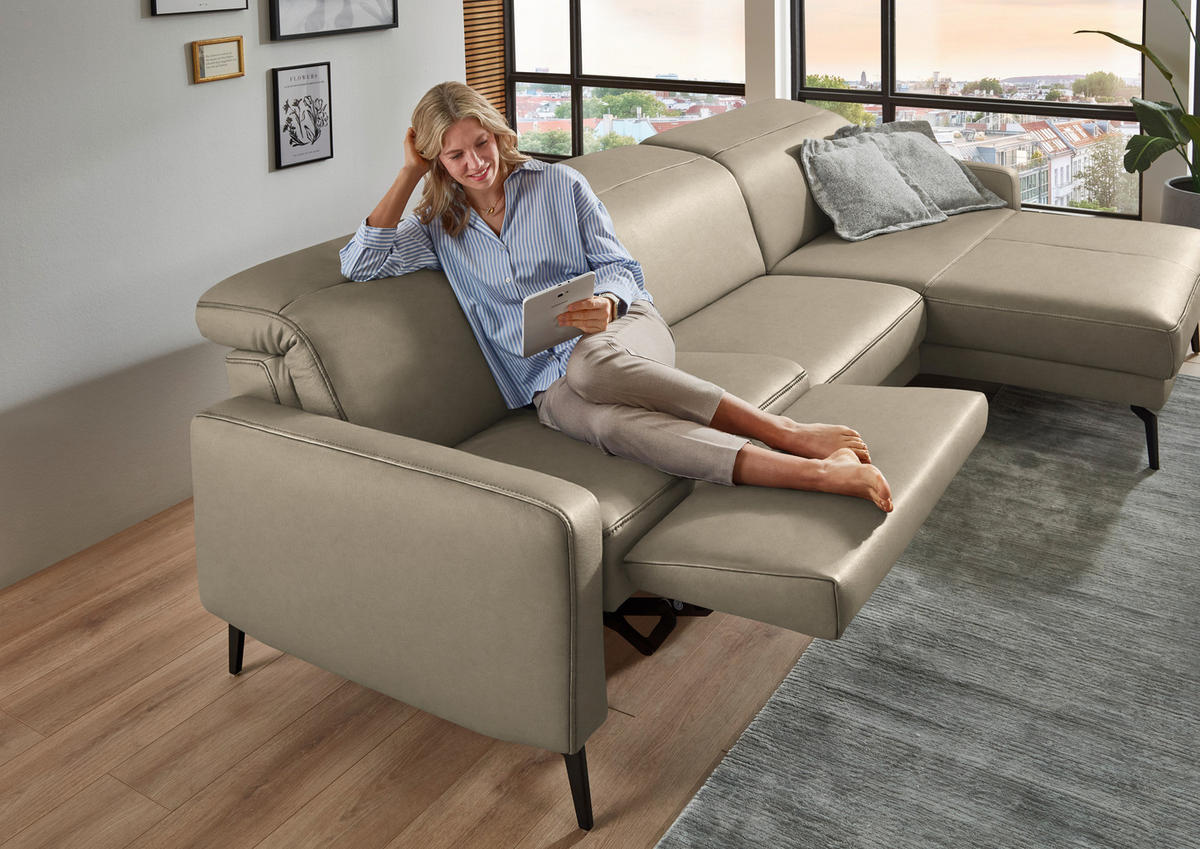ECKSOFA  Echtleder Kaschmir  - Kaschmir/Schwarz, Design, Leder/Metall (323/179cm) - Dieter Knoll