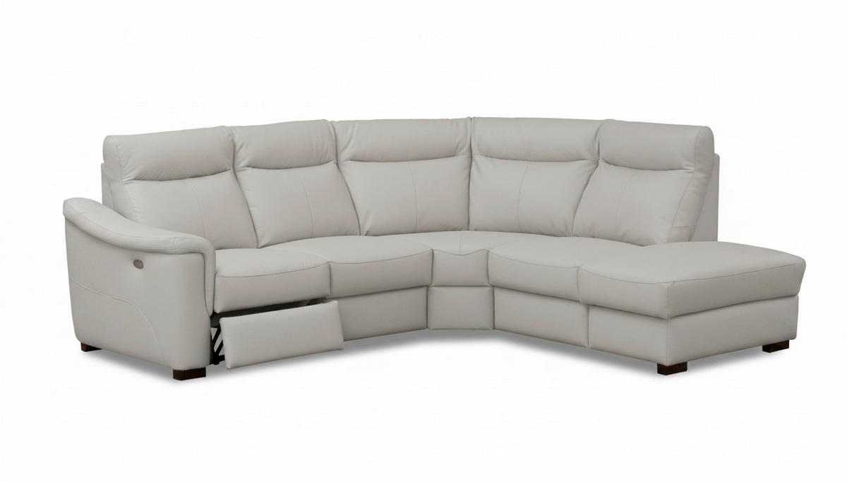 ECKSOFA Echtleder Platinfarben  - Platinfarben/Wengefarben, Design, Leder/Holz (260/229cm) - Livetastic