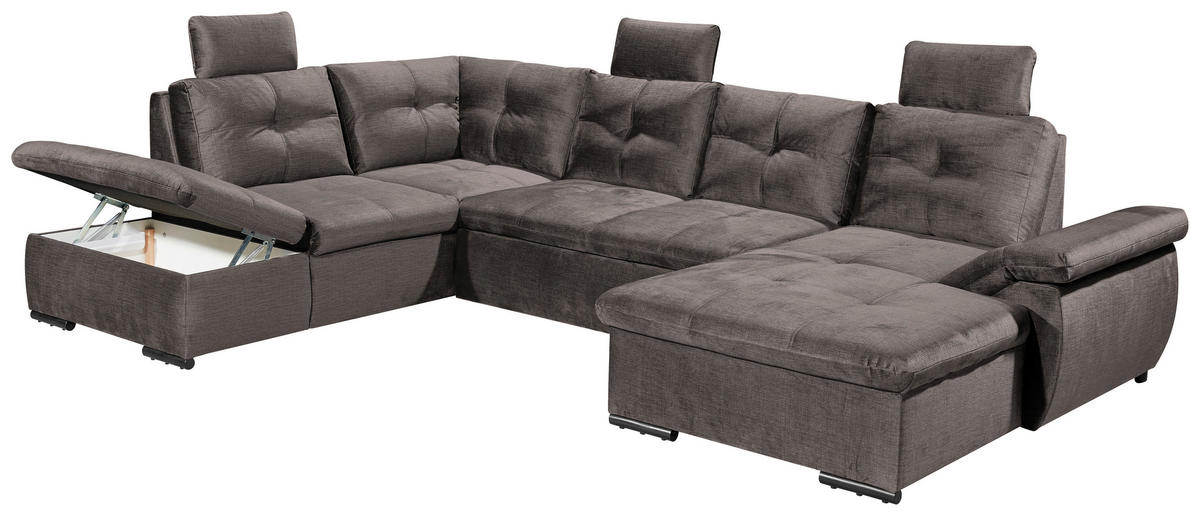 WOHNLANDSCHAFT in Mikrovelours Graubraun  - Graubraun/Schwarz, KONVENTIONELL, Kunststoff/Textil (217/334/127cm) - Carryhome