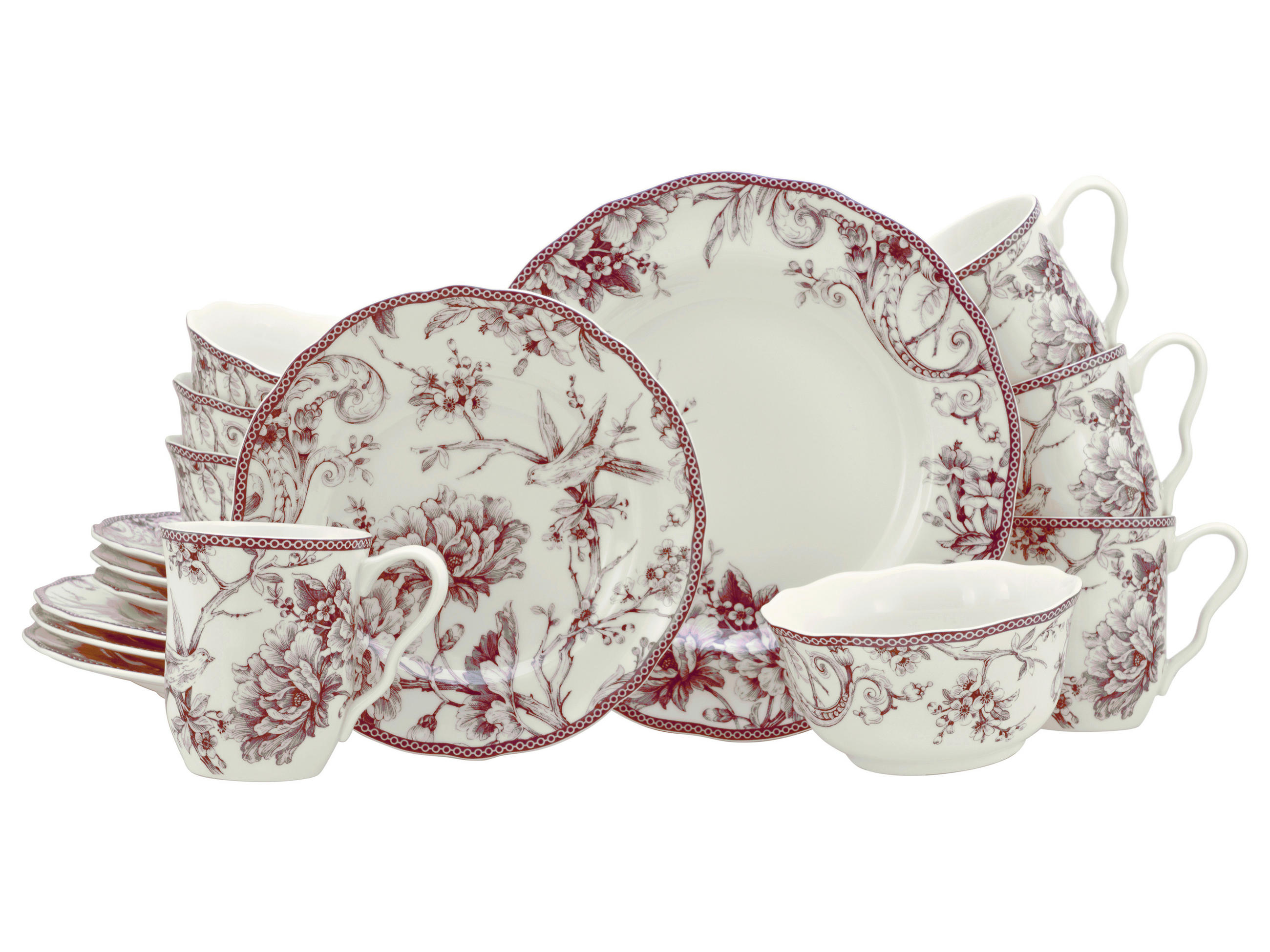 KOMBISERVICE Weiß, Bordeaux Adelaide Rot 16-teilig 4 Personen  - Bordeaux/Weiß, Basics, Keramik - Creatable