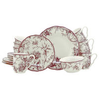KOMBISERVICE Weiß, Bordeaux Adelaide Rot 16-teilig 4 Personen  - Bordeaux/Weiß, Basics, Keramik - Creatable