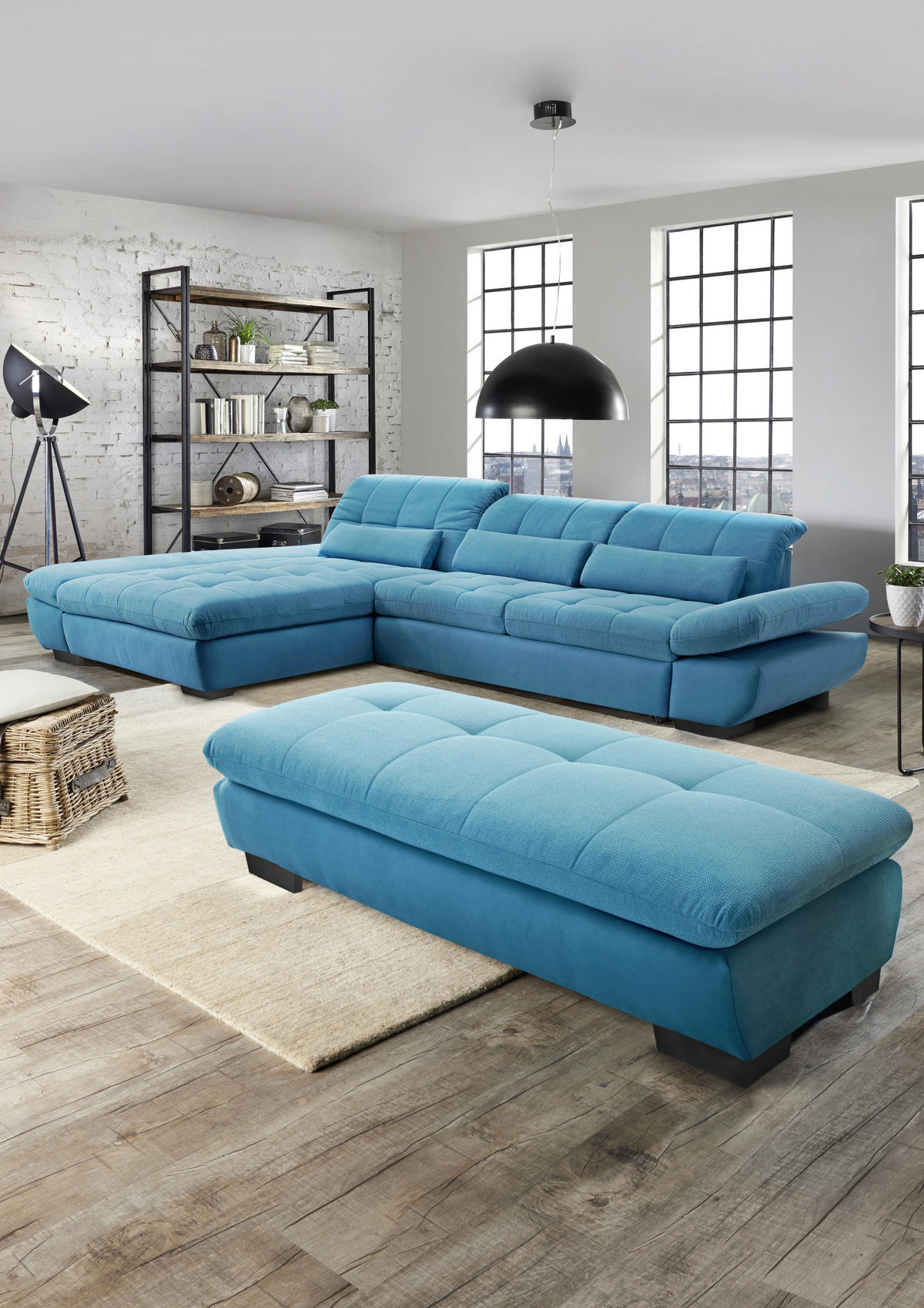 ECKSOFA Türkis Mikrofaser  - Türkis/Schwarz, Design, Textil/Metall (204/341cm) - Xora