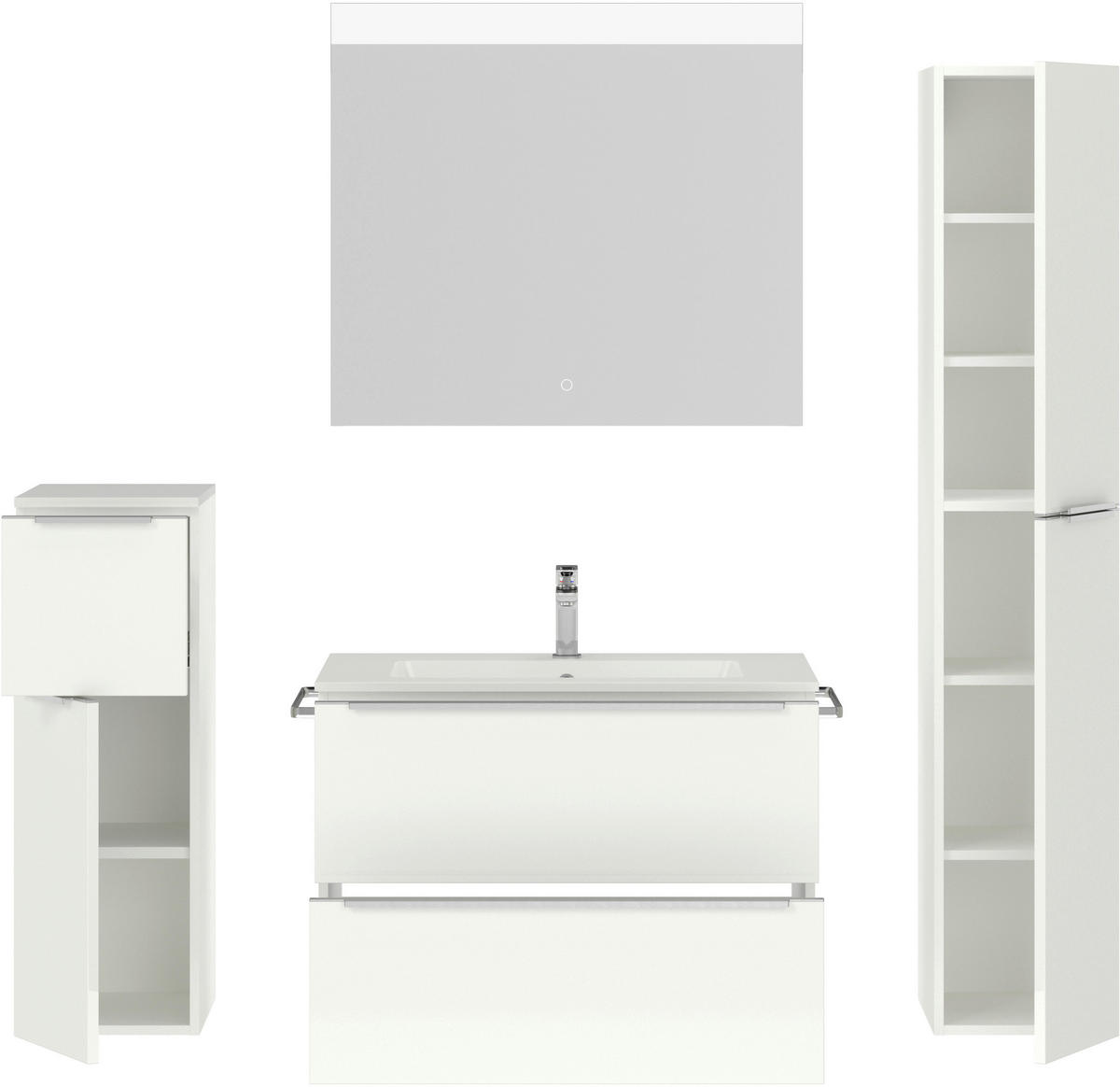 BADEZIMMER 5-teilig  in 141 cm  - Edelstahlfarben/Weiß Hochglanz, MODERN, Holzwerkstoff/Stein (141cm) - Nobilia