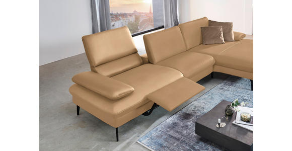 ECKSOFA in Echtleder Honig 325/157 cm - Schwarz/Honig, Design, Leder/Metall (325/157cm) - Dieter Knoll