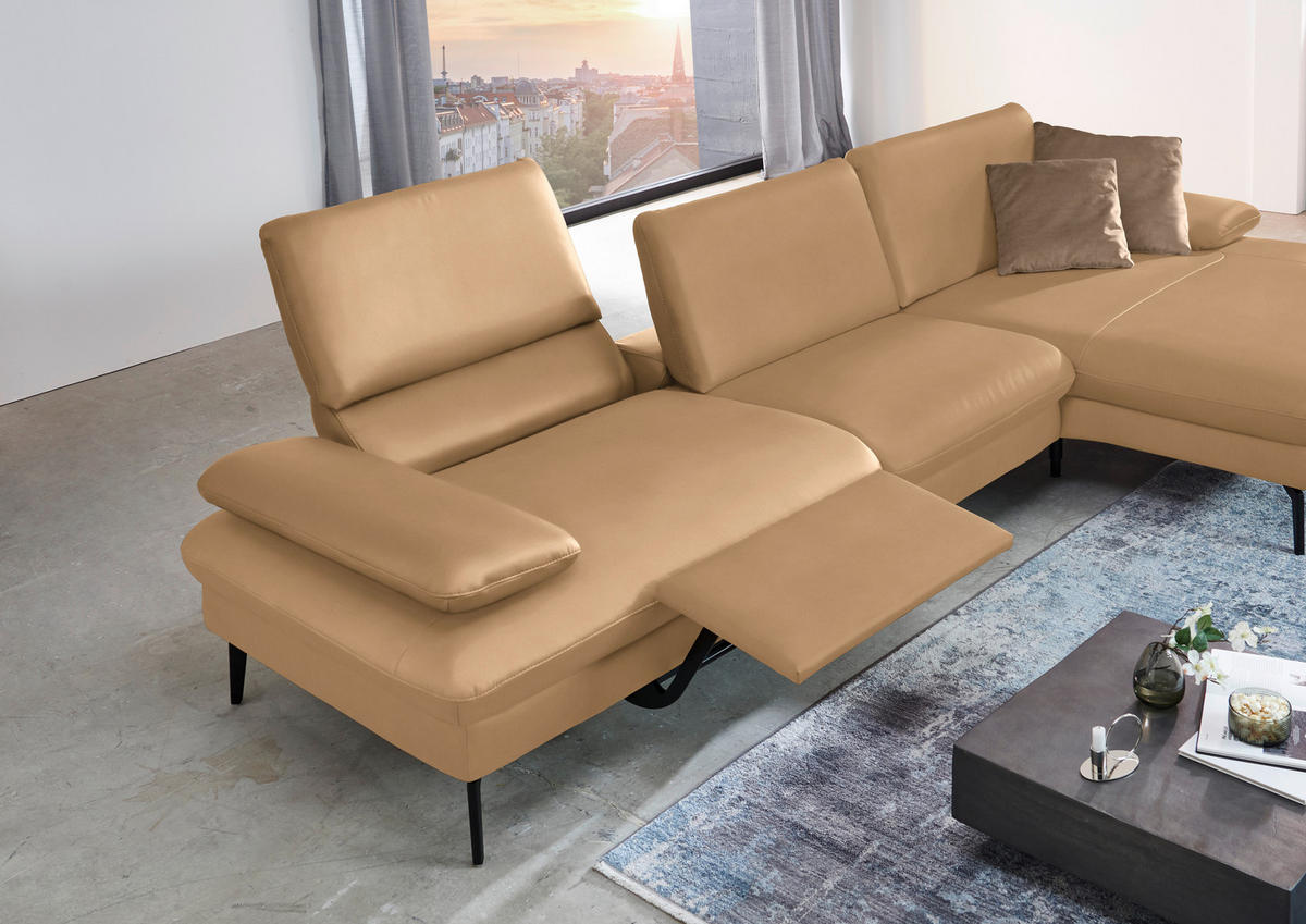 ECKSOFA in Echtleder Honig  - Schwarz/Honig, Design, Leder/Metall (325/157cm) - Dieter Knoll