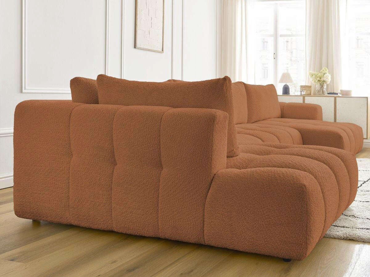 WOHNLANDSCHAFT  FUJI  Orange Bouclé  - Schwarz/Orange, MODERN, Kunststoff/Textil (204/377/160cm)