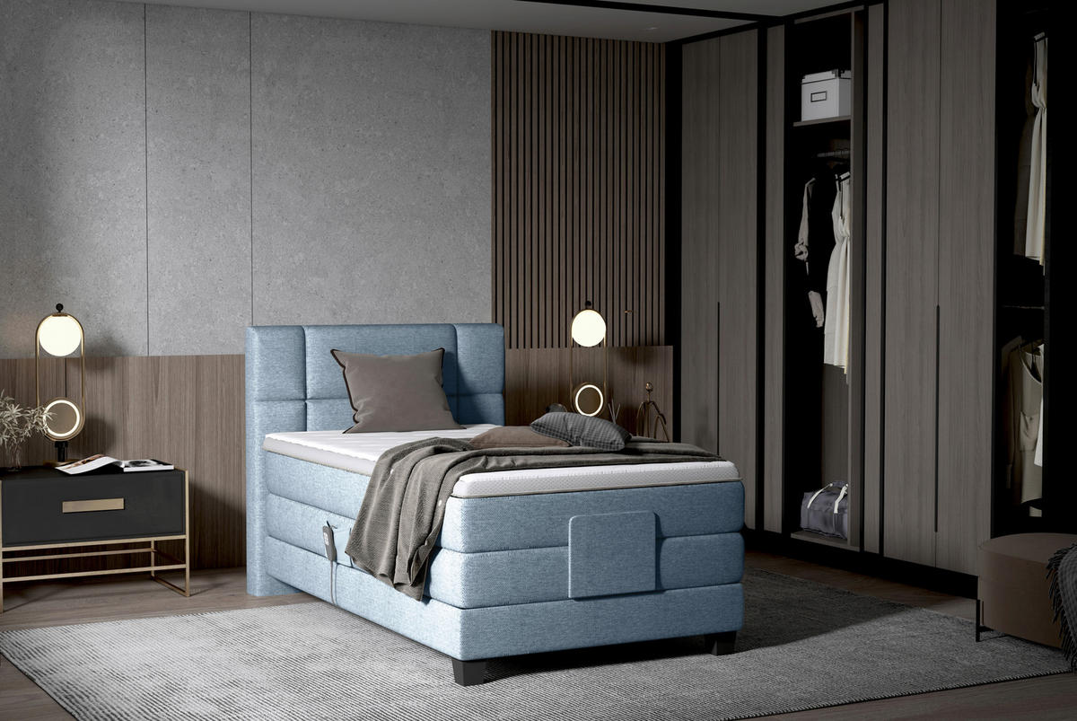BOXSPRINGBETT 90/200 cm  in Hellblau  - Schwarz/Hellblau, KONVENTIONELL, Holz/Kunststoff (90/200cm) - Esposa