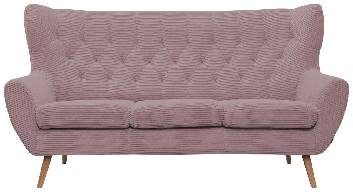 3-SITZER-SOFA Cord Rosa  - Rosa, Design, Holz/Textil (187/101/95cm) - Stylife