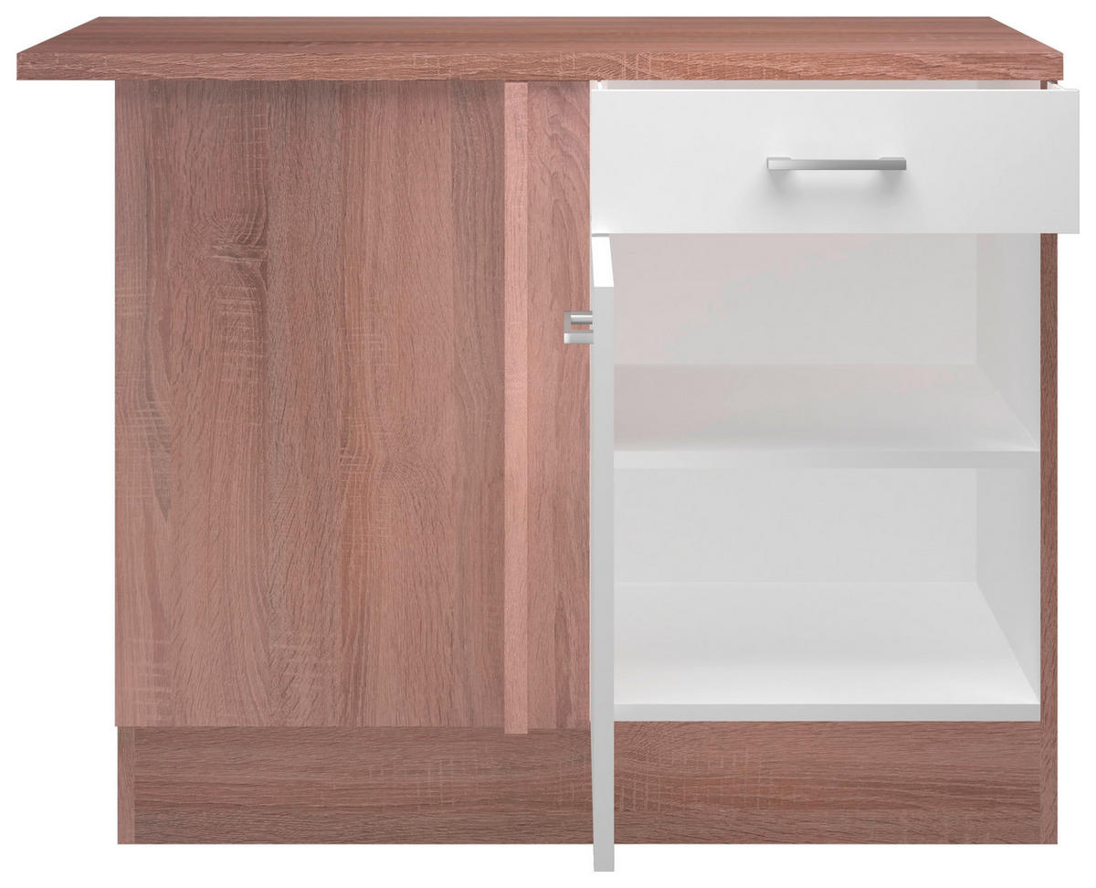 ECKUNTERSCHRANK 110/85/57 cm  in Weiß, Sonoma Eiche  - Alufarben/Weiß, KONVENTIONELL, Holzwerkstoff/Kunststoff (110/85/57cm) - FlexWell