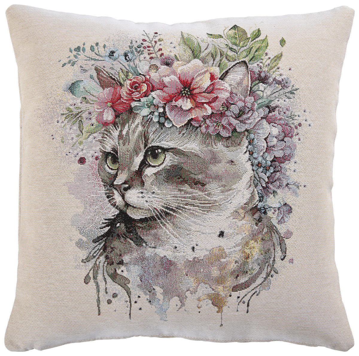 KISSENHÜLLE FLOWER CAT 45/45 cm  - Multicolor, Textil (45/45cm) - Novel