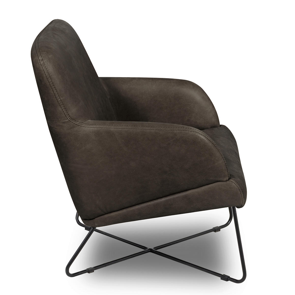 SESSEL in Echtleder Fango  - Fango/Schwarz, Design, Leder/Metall (67/87/74cm) - Livetastic