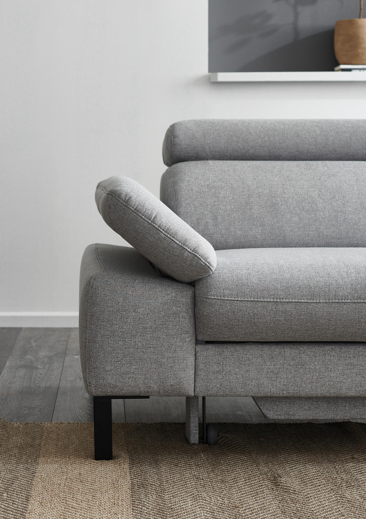 ECKSOFA in Flachgewebe Hellgrau  - Hellgrau/Schwarz, Design, Holzwerkstoff/Textil (272/217cm) - Pure Home Comfort