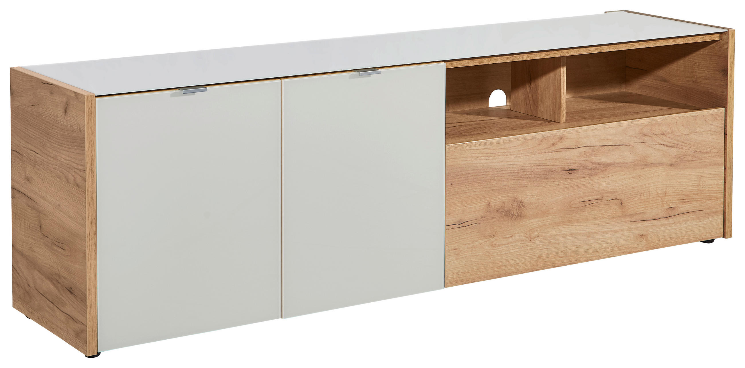 LOWBOARD in 177/55/40 cm - Kaschmir/Eichefarben, Konventionell, Glas/Holzwerkstoff (177/55/40cm) - Voleo