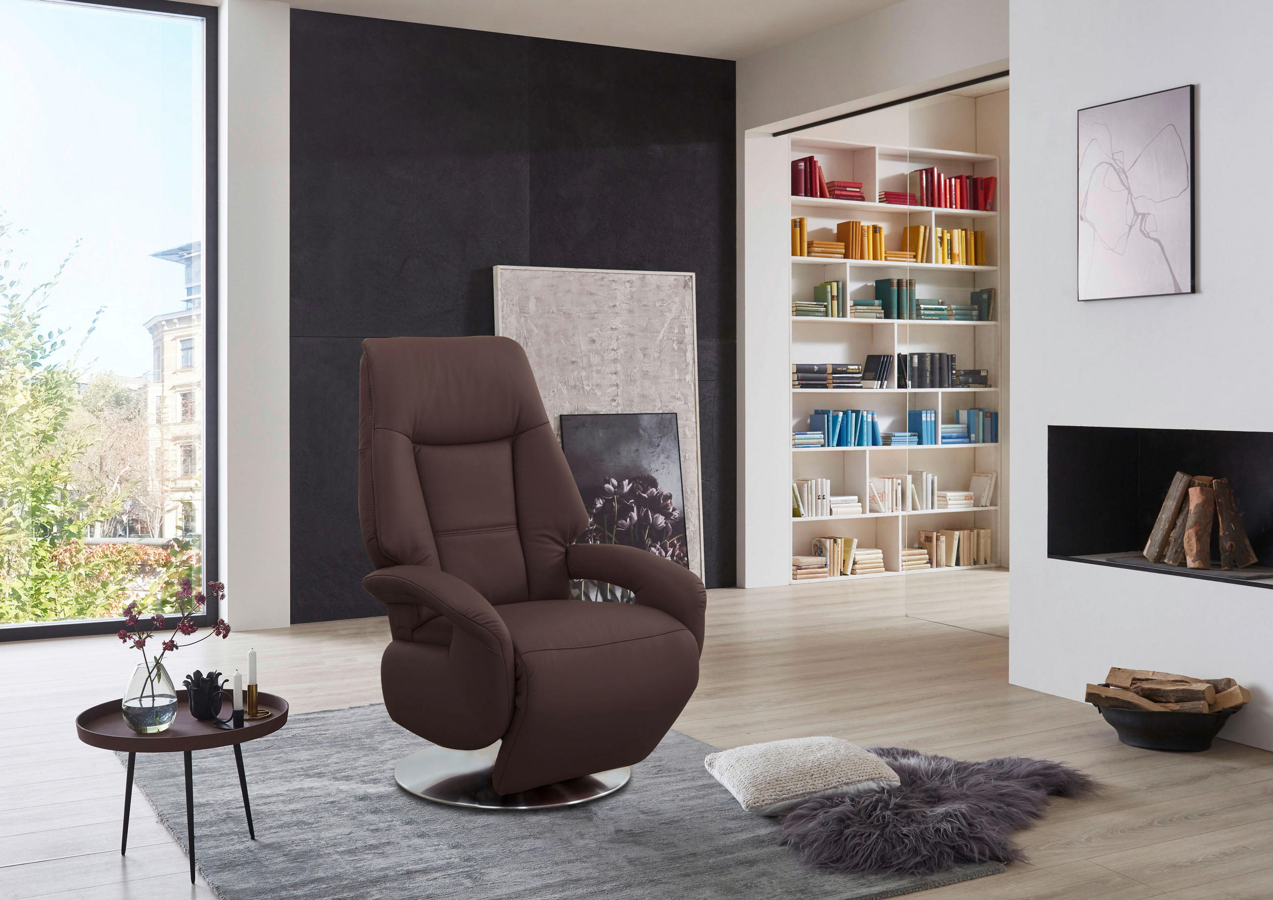 RELAXSESSEL in Leder Mokka  - Edelstahlfarben/Mokka, KONVENTIONELL, Leder/Metall (74/111/77cm) - Sit & More