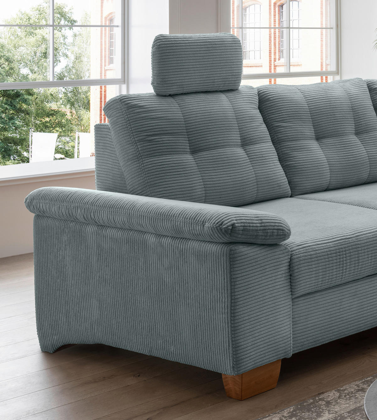 ECKSOFA in Cord Hellblau  - Naturfarben/Hellblau, Modern, Holz/Textil (274/206cm) - Livetastic