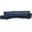 ECKSOFA in Flachgewebe, Mikrofaser Dunkelblau 239/271 cm - Beige/Alufarben, Design, Textil/Metall (239/271cm) - Cantus