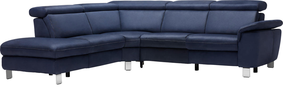 ECKSOFA in Flachgewebe, Mikrofaser Dunkelblau  - Beige/Alufarben, Design, Textil/Metall (239/271cm) - Cantus