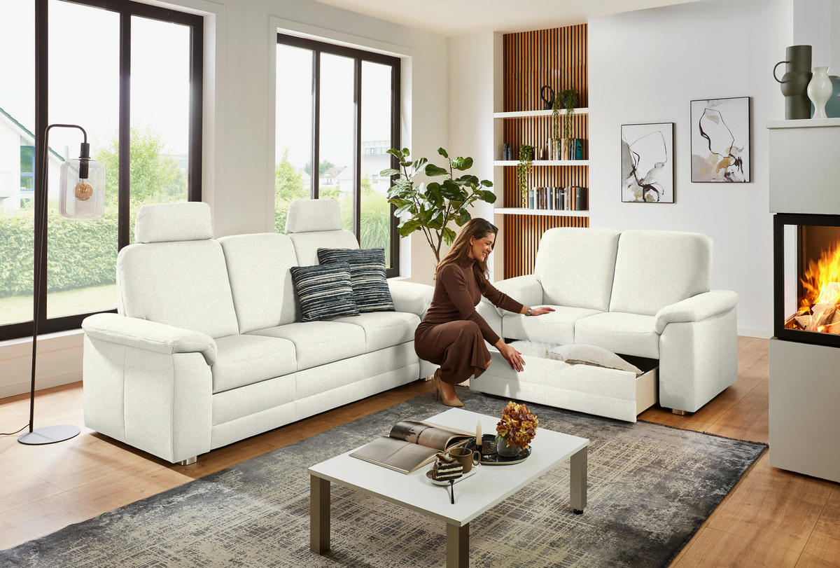 SITZGARNITUR Chenille Creme  - Creme/Alufarben, Konventionell, Textil/Metall (208/156/96/89cm) - Beldomo Comfort