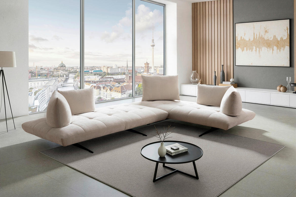 ECKSOFA Sofaschmiede in Mikrofaser Creme  345/230 cm  - Creme/Schwarz, Design, Textil (345/230cm) - Moderano