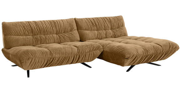 ECKSOFA Beigebraun Chenille Rücken echt, Sitztiefenverstellung  - Beigebraun/Schwarz, Design, Textil/Metall (295/178cm) - Belluti