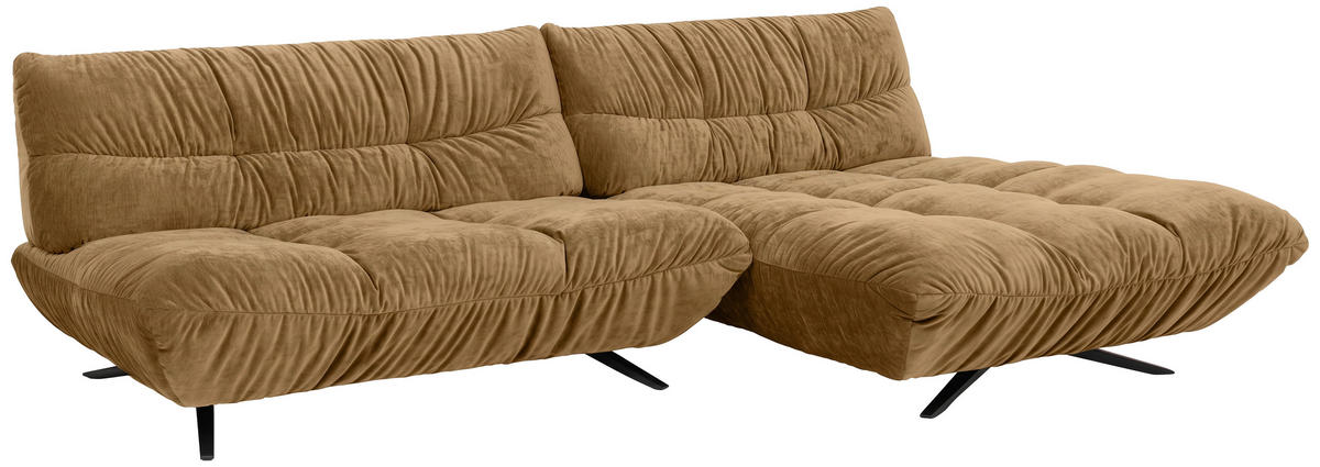 ECKSOFA Beigebraun Chenille Rücken echt, Sitztiefenverstellung  - Beigebraun/Schwarz, Design, Textil/Metall (295/178cm) - Belluti