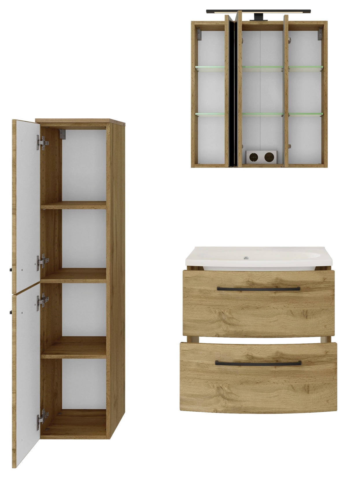 BADEZIMMER  in 90 cm  - Weiss/Eichefarben, Modern, Keramik/Holzwerkstoff (90cm) - Held