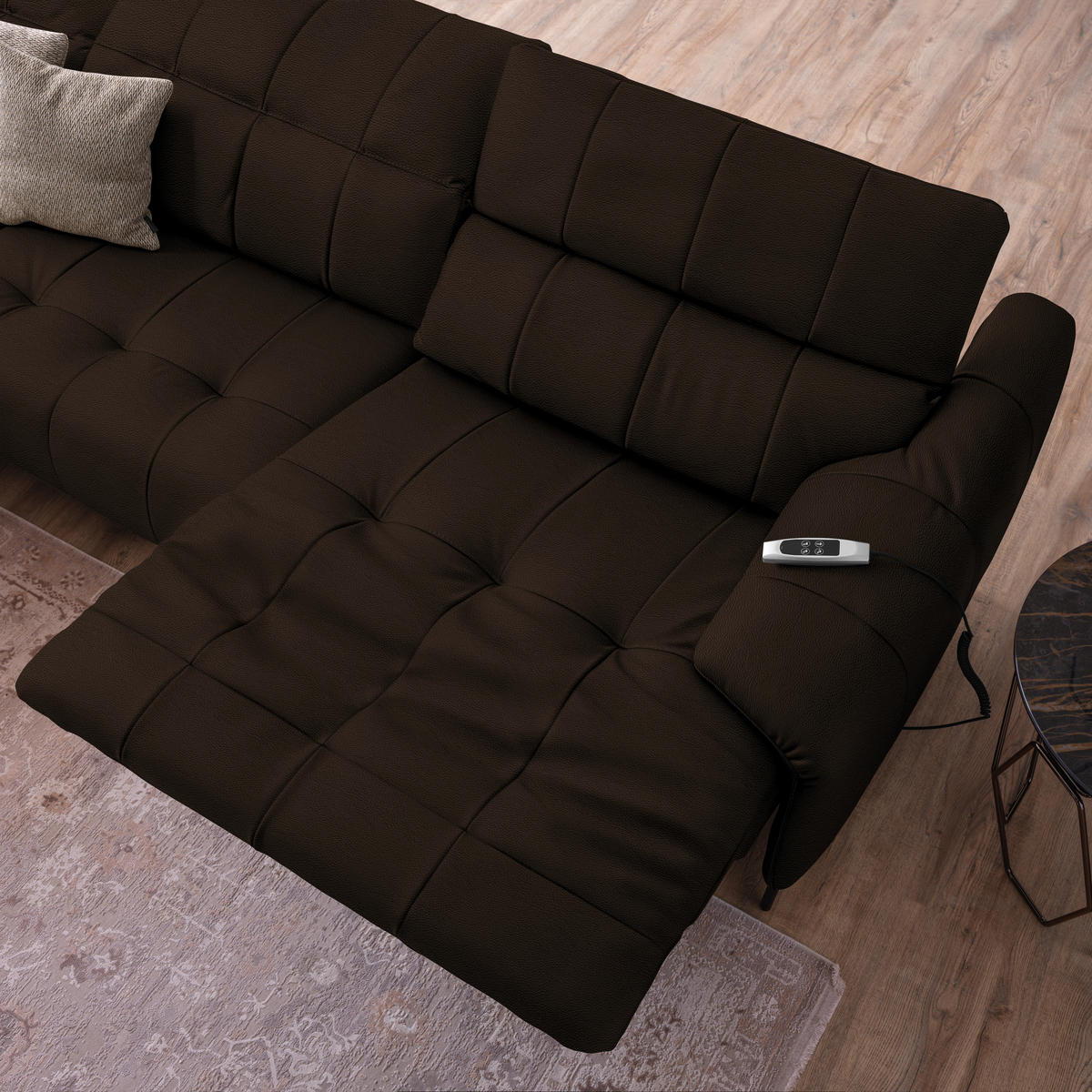 ECKSOFA in Echtleder Dunkelbraun  - Dunkelbraun/Schwarz, Design, Leder/Metall (165/313cm) - Emilio Belluti