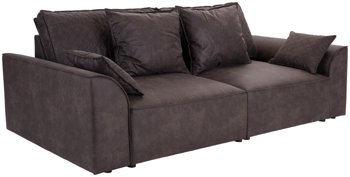 BIGSOFA Lederlook Grau  - Schwarz/Grau, LIFESTYLE, Kunststoff/Textil (270/87/112cm) - Livetastic