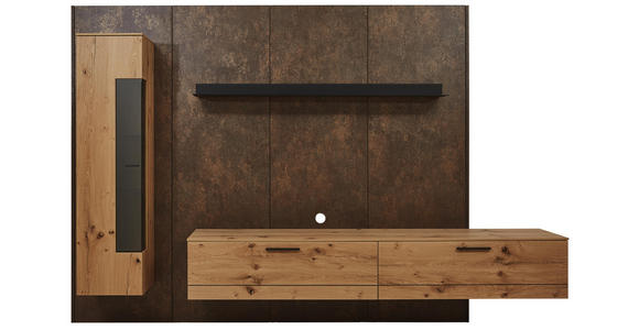 WOHNWAND in Anthrazit, Eichefarben, Rostfarben - Eichefarben/Rostfarben, Design, Glas/Holz (307/213,2/47,2-55,2cm) - Dieter Knoll
