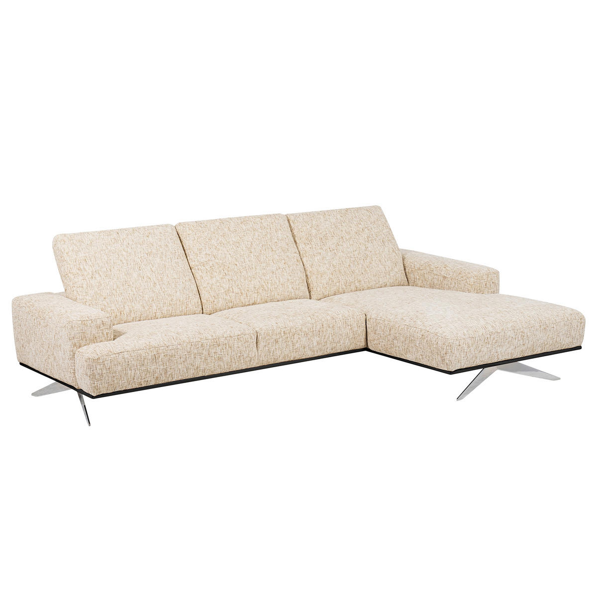 ECKSOFA PORTLAND in Struktur Beige Kopfteilverstellung  295/187 cm  - Chromfarben/Beige, Design, Holz/Textil (295/187cm) - Livetastic
